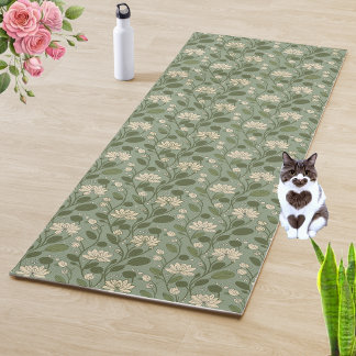 Stijlvol bloempatroon op lauriergroen yogamat