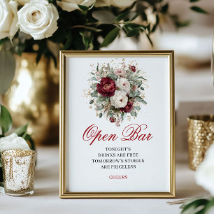 Stijlvol Blush Bourgondië Open Bar Tafelkaart Poster