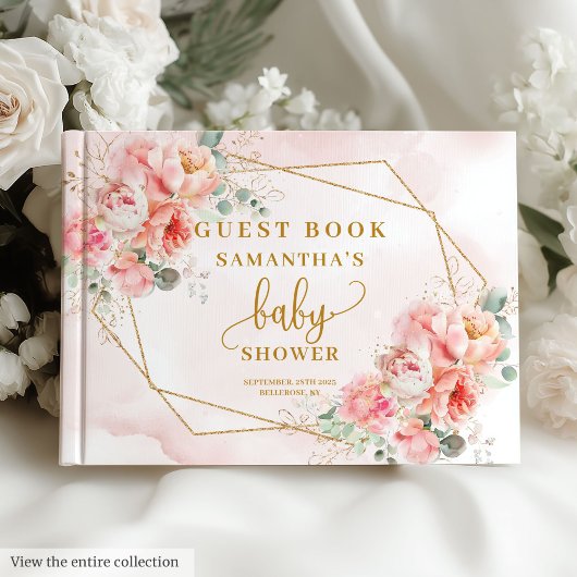 Stijlvol blush roze gouden baby shower gastenboek