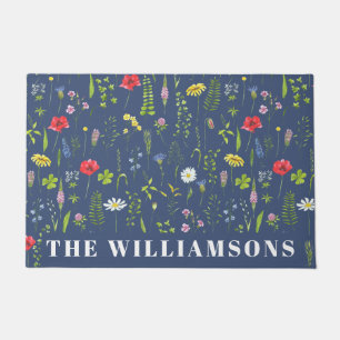 Stijlvol Boho Blue Wildbloemen Floral gepersonalis Deurmat