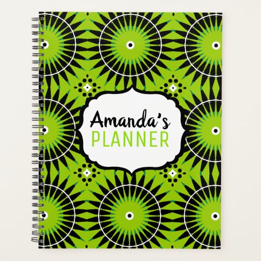 Stijlvol Boho Ethnic Lime Green Geometric Pattern Planner (Voorkant)