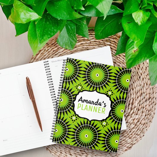 Stijlvol Boho Ethnic Lime Green Geometric Pattern Planner