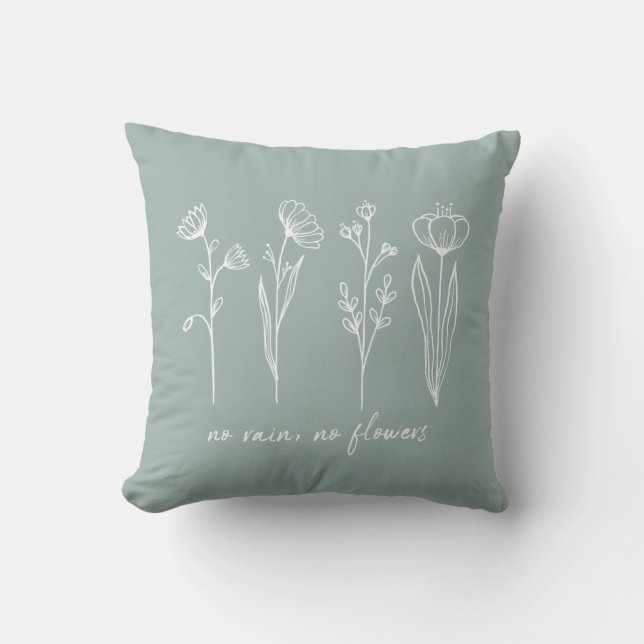 Stijlvol Boho Flower Inspirerend Quote Sage Green Kussen (Voorkant)