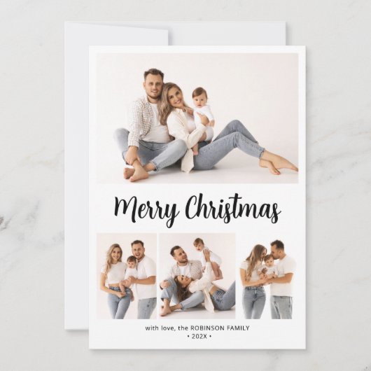 Stijlvol Botanisch Script 4 Multi Photo Christmas Feestdagenkaart (Voorkant)