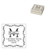 Stijlvol Botanische Grens Aangepast Monogram Rubberstempel (Gestempeld)