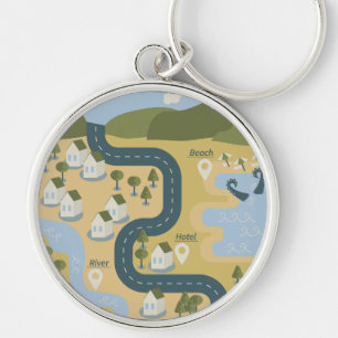 Stijlvol cartoon landschap vakantie reis kaart sleutelhanger