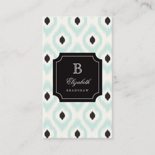 Stijlvol Chic Black Mint Diamond Ikat Monogram Visitekaartje (Voorkant)
