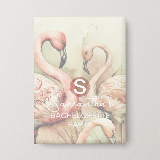 Stijlvol Chic Flamingo Monogram Gepersonaliseerd Button (Voorkant)