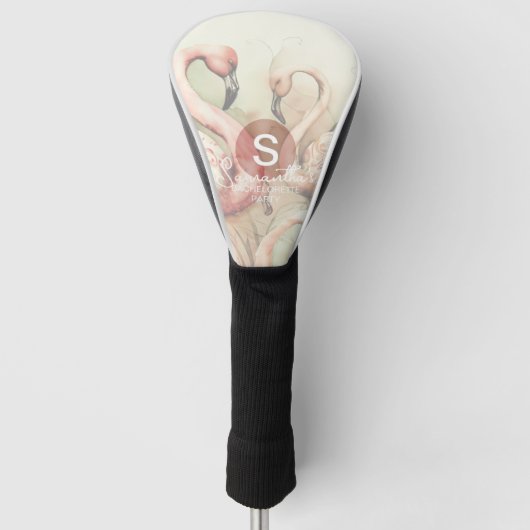 Stijlvol Chic Flamingo Monogram Gepersonaliseerd Golfheadcover (Voorkant)
