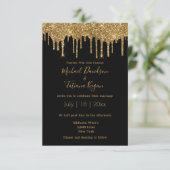 stijlvol chic gold dripping gliters zwarte bruilof kaart (Staand voorkant)