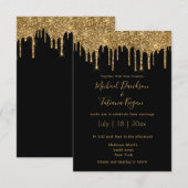 stijlvol chic gold dripping gliters zwarte bruilof kaart (Voorkant / Achterkant)