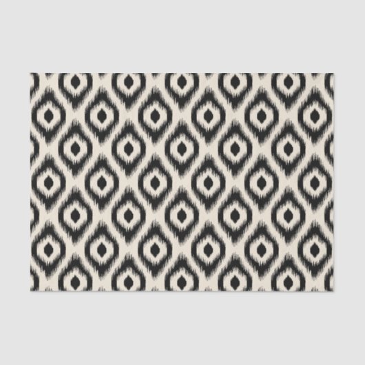 Stijlvol Chic Mod Black Ivory Diamond Ikat Patroon Tissuepapier (Voorkant)