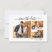 Stijlvol chic script 3 foto collage bruiloft save the date (Voorkant)