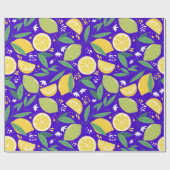 Stijlvol Citrus Lemon Botanisch Patroon in Blauw Cadeaupapier (Vlak)