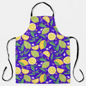 Stijlvol Citrus Lemon Botanisch Patroon in Blauw Schort (Voorkant)