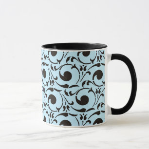 Stijlvol Damask Blue Black Swirls Pattern Mok