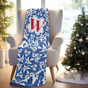 Stijlvol damast navy Blue monogram Fleece Deken