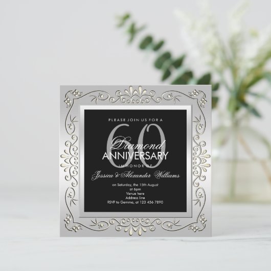 Stijlvol decoratief zilver 60th Wedding Jubileum Kaart (Staand voorkant)