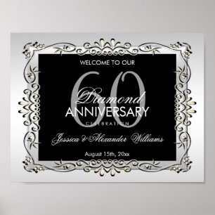 Stijlvol decoratief zilver 60th Wedding Jubileum Poster