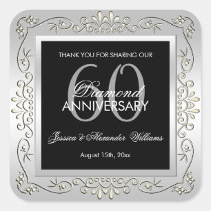 Stijlvol decoratief zilver 60th Wedding Jubileum Vierkante Sticker