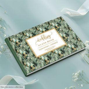 Stijlvol diep groen goud eucalyptus huwelijksboek gastenboek