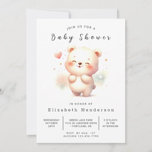 Stijlvol digitaal Beer Baby shower Kaart (Voorkant)