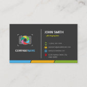 Stijlvol donkerkleurig camerasymbool visitekaartje (Voorkant)