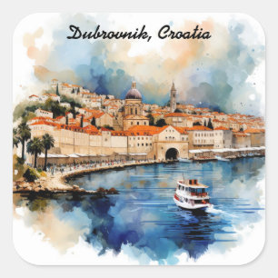 Stijlvol Dubrovnik Kroatië Aquarel Schilderij Vierkante Sticker