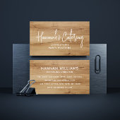 Stijlvol, eenvoudig hout, elegant script catering visitekaartje