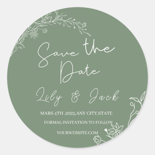 Stijlvol eenvoudig minimaal Elegant modern salie g Ronde Sticker (Voorkant)