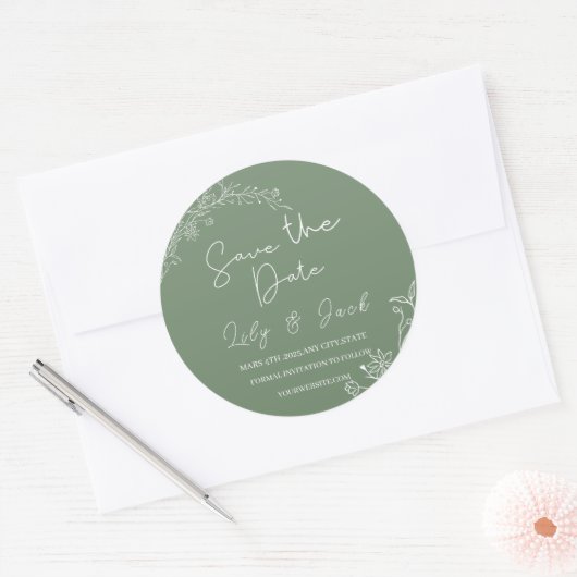 Stijlvol eenvoudig minimaal Elegant modern salie g Ronde Sticker (Envelop)