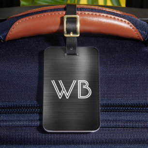 Stijlvol Elegant 2 Monogram Initiaal Zwart Metaal Bagagelabel