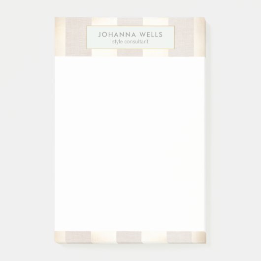 Stijlvol Elegant Beige Linen Gold Striped Post-it® Notes (Voorkant)