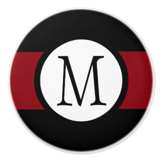 Stijlvol Elegant Black, White & Red Line Monogram Keramische Knop