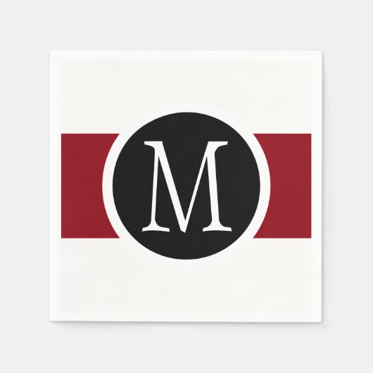Stijlvol Elegant Black, White & Red Line Monogram Servetten (Voorkant)