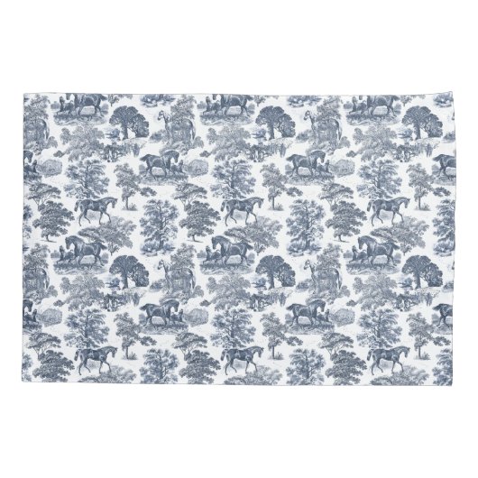 Stijlvol Elegant Blue Horses Toile Kussensloop (Achterkant)