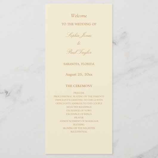 Stijlvol Elegant Cream Beige Trouwprogramma (Voorkant)