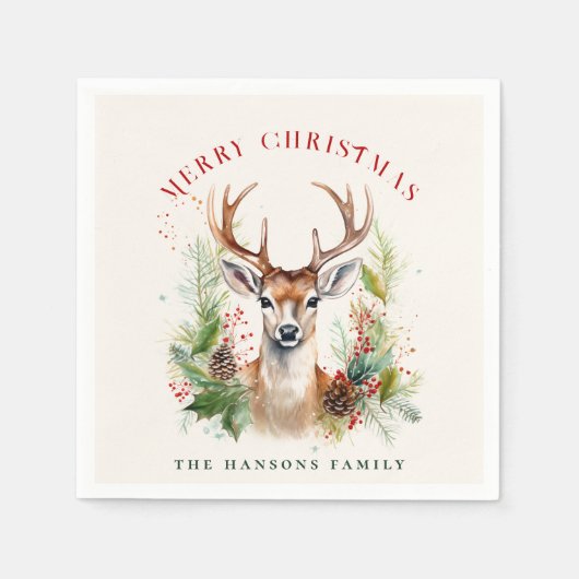 Stijlvol & Elegant Herten Kerstgroen Custom Servet (Voorkant)