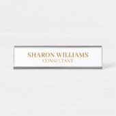 Stijlvol Elegant Professioneel Wit Goud Minimaal Bureau Naambordje (Voorkant)