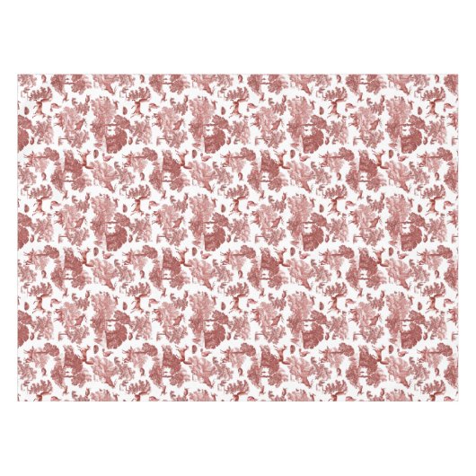 Stijlvol Elegant Red French Toile Fox Rabbit Tafelkleed (Voorkant (Horizontaal))