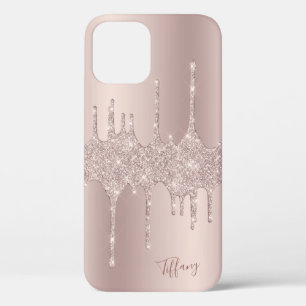 Stijlvol elegant roos goudglitterdruppels iPhone 12 hoesje