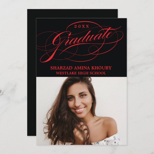 STIJLVOL ELEGANT SCRIPT 2 AFSTUDEREN FEESTUITNODIG KAART (Voorkant / Achterkant)