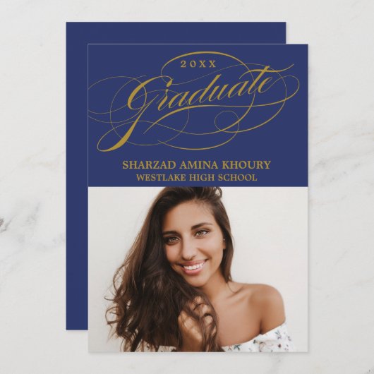 STIJLVOL ELEGANT SCRIPT 2 AFSTUDEREN FEESTUITNODIG KAART (Voorkant / Achterkant)