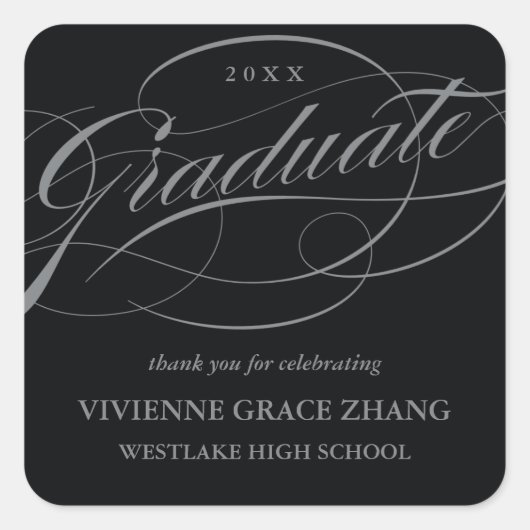 STIJLVOL ELEGANT SCRIPT AFSTUDEREN DANK U STICKER (Voorkant)