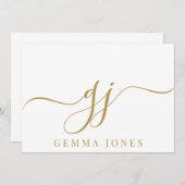 Stijlvol Elegant Script Initiaal Goud Monogram Notitiekaartje (Voorkant / Achterkant)