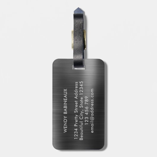 Stijlvol Elegant Zwart Metaal Twee Monogram Initia Bagagelabel (Achterkant verticaal)