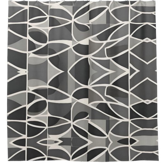 Stijlvol Elegant Zwart Wit geometrisch patroon Douchegordijn (Voorkant)
