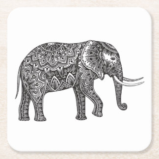 Stijlvol Fantasy Elephant Doodle Vierkante Kartonnen Onderzetter