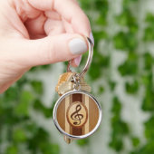 Stijlvol Faux Wood Treble Clef Inlay Sleutelhanger (Hand)