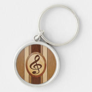 Stijlvol Faux Wood Treble Clef Inlay Sleutelhanger